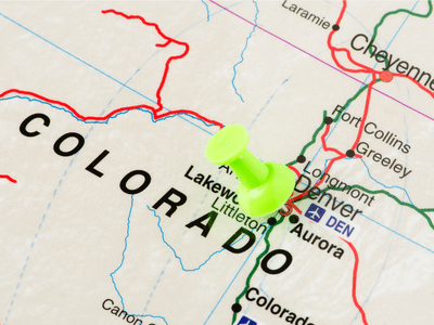 Colorado map with thumbtack