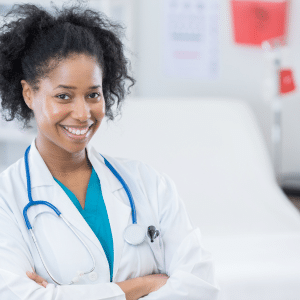 Women Physicians And IF women physician wearing stethoscope