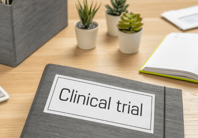 Clinical trial notebook on table